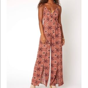 Printed Wrap Front Split Leg Crepe Jumpsuit
